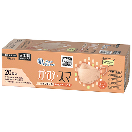 ｴﾘｴｰﾙ ﾊｲﾊﾟｰﾌﾞﾛｯｸﾏｽｸ かお･ｽﾏ ﾋﾟﾝｸﾍﾞｰｼﾞｭ 1箱(20枚)画像