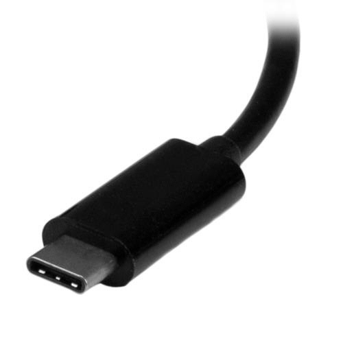 3in1　USB　Type-C接続マルチディスプレイアダプタ　ブラック　1個 角度を変えた斜めからのシルエット、接続ポートが明瞭に見える状態