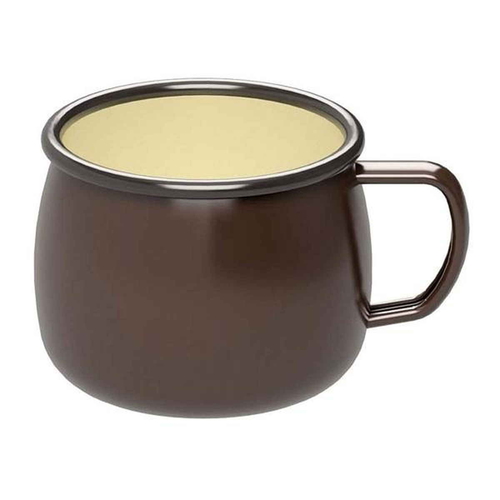 アウトドア食器 ホーロー マグカップ コップ キャプテンスタッグ ブラウン ブラウンの光沢が美しい、持ち手付きのホーロー製コップが正面から見える状態