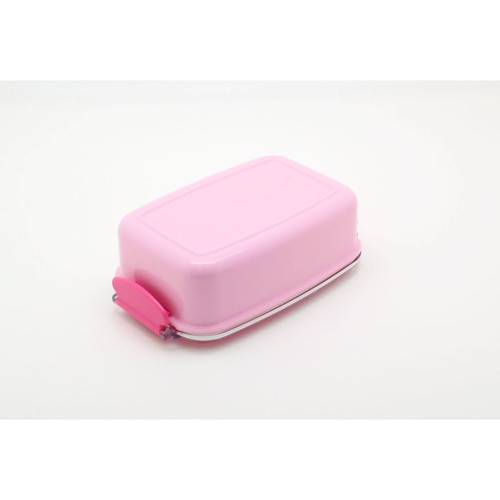 お弁当箱　1段　ハローキティ　サクラ　500ml　仕切り付　ランチボックス　子供 ピンクの桜模様が施されたお弁当箱の上面、仕切りが見える配置