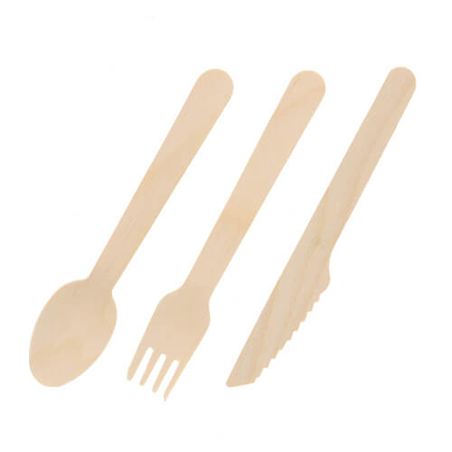 アサヒグリーン 木製140mm スプーン・フォーク・ナイフ 3点セット 未晒紙完封 50セット画像