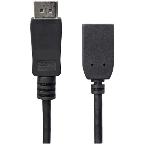 DisplayPort　1.2延長ケーブル　1.8m　4K/60Hz　オス-メス　ブラック　1本 黒色のケーブルが横たわり、端子部分が見える状態