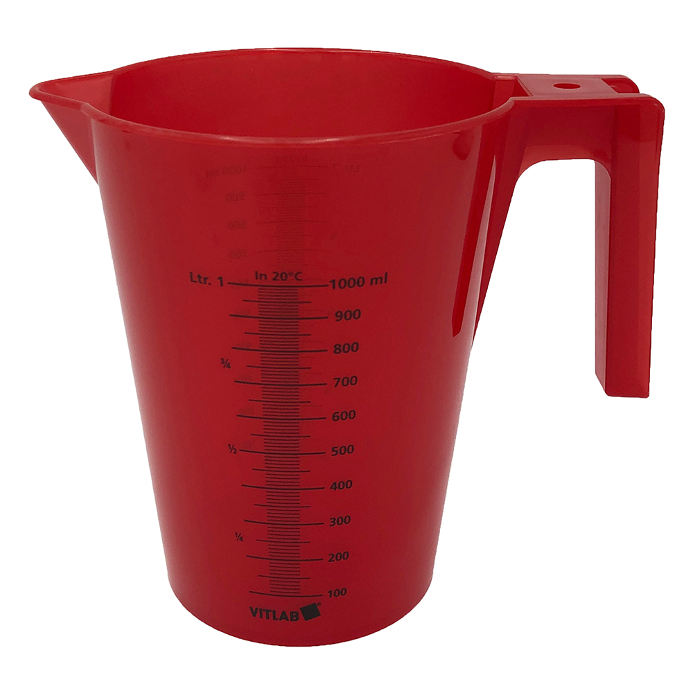 カラフル手付ビーカー（積み重ねタイプ）　1000mL　赤　12個入画像