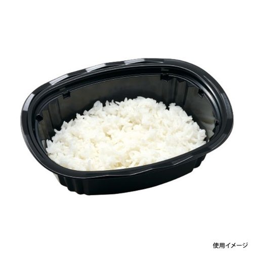 どんぶり容器 CY-丼 小判大深N 黒本体 エフピコチューパ 黒い大深の容器が上から見える状態、丸みを帯びた形状が特徴的。