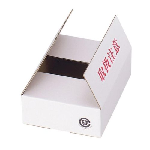 ダンボール A式白2号 ヤマニパッケージ [ケース販売] 白いダンボールが整然と並べられた横からの景色