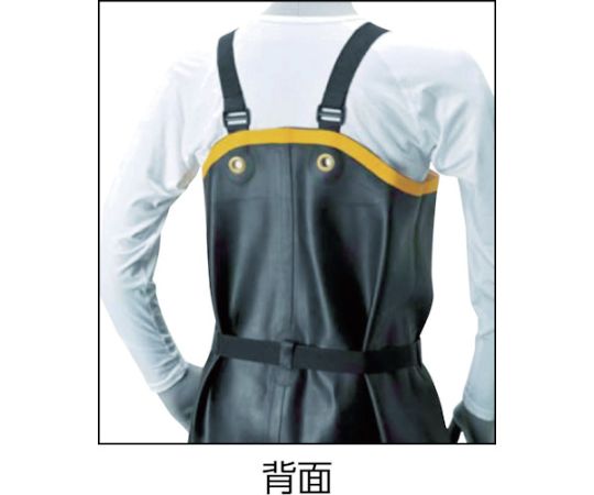 胴付水中長靴　ND010　25.5CM 光沢のある材質とカラフルなデザインが特徴的な長靴が立てかけられた様子