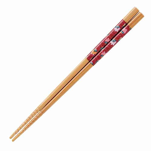 すす竹箸 豆ふくろう 20.5cm 赤画像