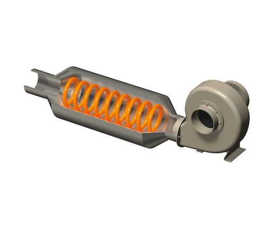 電動送風機 汎用シリーズ（0.04kW） 電源ケーブルが接続された側面が見える状態、スタンド付きで安定している様子