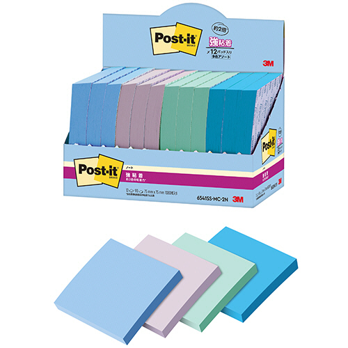 ﾎﾟｽﾄ･ｲｯﾄ 強粘着ﾉｰﾄ ﾏﾙﾁｶﾗｰ2 75×75mm 4色 1ﾊﾟｯｸ(12冊)画像