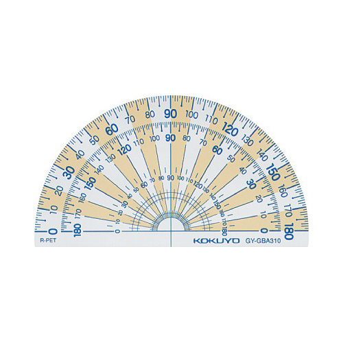 分度器再生ＰＥＴ樹脂９０×５０ｍｍ半円分度器画像