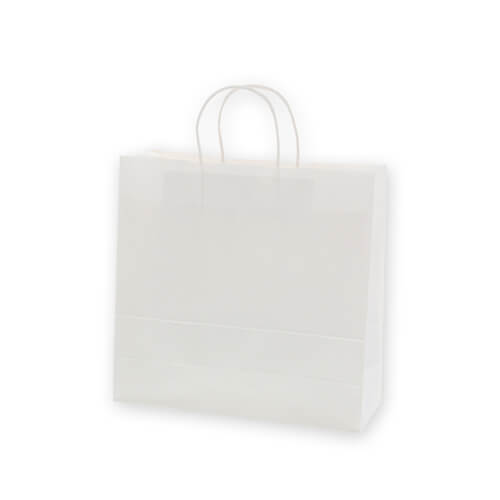 ショップバッグや持ち帰り用に！幅と高さがほぼ正方形の爽やかな白の手提げ紙袋