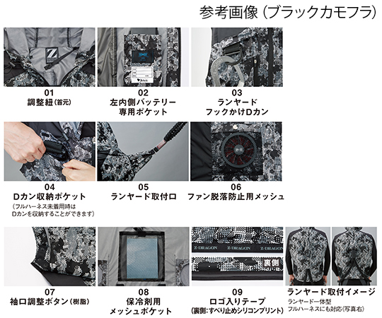空調服ベスト　ブラック　S 前面にジッパーが付いた、シンプルなデザインのベストが見える状態