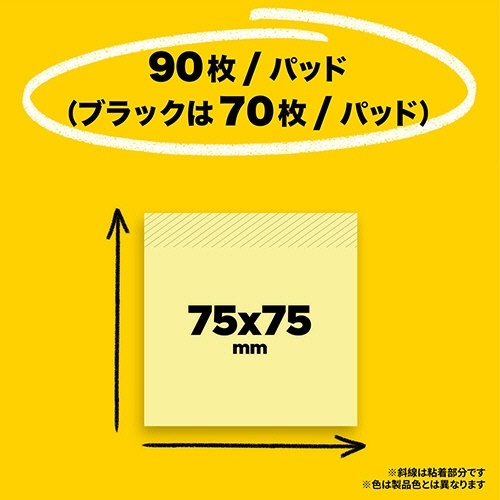 ポスト・イット 強粘着ノート 75×75mm ブラック 1冊 真上から見た状態で無地の黒いノートが整然と並んでいる様子