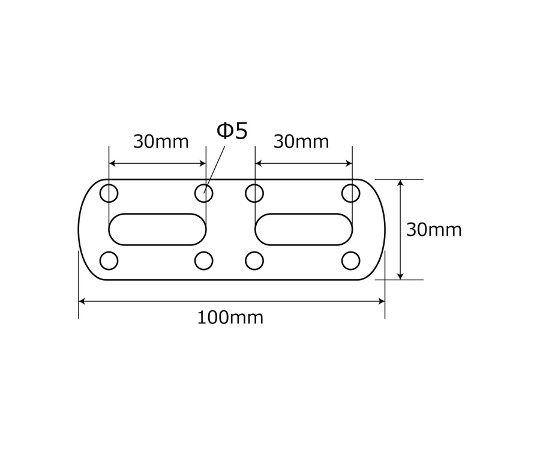 補助金具ユニクロ　I型　30×100mm　2穴 金具が横向きに並ぶ状態で、2つの穴がはっきりと見える。