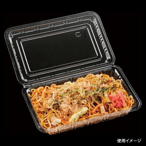 フードパック FPフード大浅(8) エフピコ パッケージが横向きに置かれ、透明な天面から内容物が見える状態