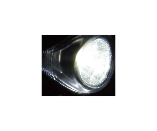LEDカシコイランプ 全体的に光沢のあるデザインで、底部が透明なランプが明るく点灯している様子