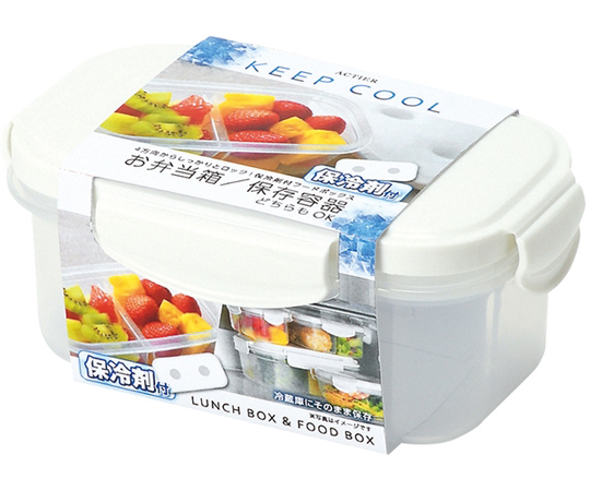 アクティア 保冷剤付 フードボックス 長方形 蓋が上に開いた状態で、内部に保冷剤が配置されている様子