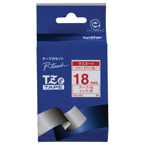 ピータッチ TZeテープ ラミネートテープ 18mm 白/赤文字 1個