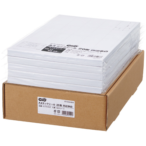 A4ﾀｯｸｼｰﾙ 業務用 20面 38.1×68.58mm 四辺余白 1箱(500ｼｰﾄ:100ｼｰﾄ×5冊)画像