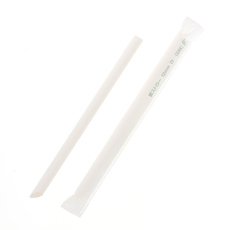 紙ストロー　１２ｍｍ　斜口　単袋　白