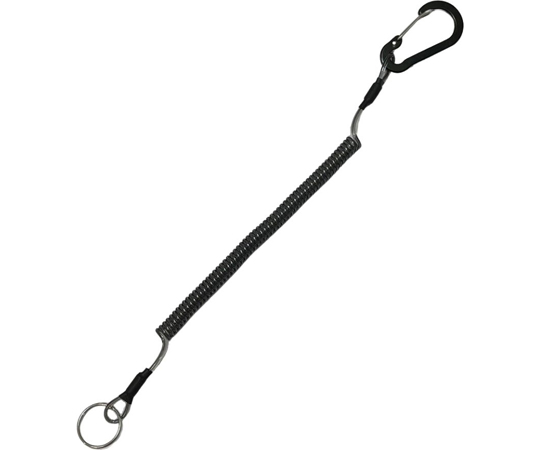 落下防止ストラップ カラビナ+カールコード （ステンレスワイヤー入り） グレー 280mm画像