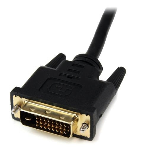 HDMI-DVI-D変換ケーブル　20cm　ブラック　1本 変換コネクタ部分が明瞭に見える角度からのケーブルの全体像