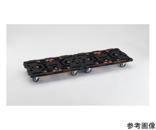 連結式樹脂製平台車 ビートル 900X600 自在3輪 平たい台の上に置かれた、自在な三輪が配されたプラスチック製のプラットフォーム
