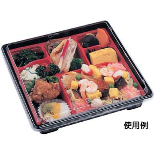 弁当容器 SU-165 SD 本体 室町 エフピコ 透明な蓋付きの弁当容器が横向きに置かれた様子