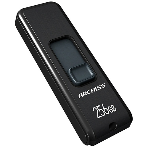 USB3.2(Gen1) スライド式フラッシュメモリ 256GB ブラック 1個 スライド部分が開いた状態のフラッシュメモリ