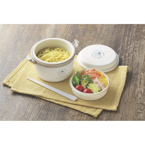 保温弁当箱　弁当箱　ランチジャー　どんぶりランチジャー　880ml　2段　ホワイト 二段重ねのホワイトのランチジャーが真上から見える状態