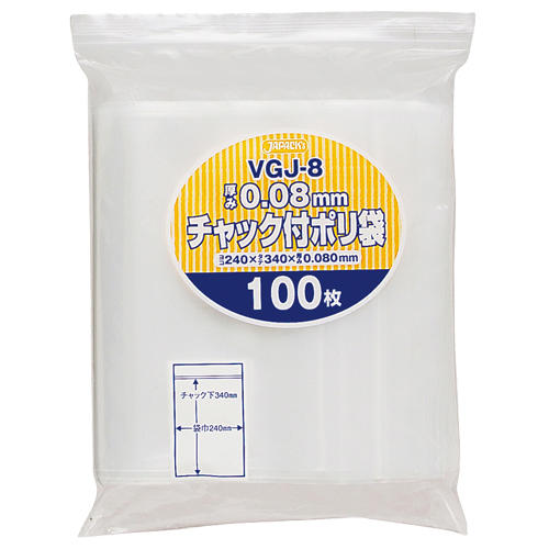 ﾁｬｯｸ付ﾎﾟﾘ袋 ﾖｺ240×ﾀﾃ340×厚み0.08mm 1ﾊﾟｯｸ(100枚)画像