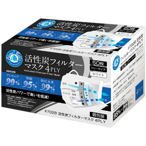 活性炭ﾌｨﾙﾀｰﾏｽｸ 4PLY ﾌﾘｰｻｲｽﾞ 1箱(50枚)画像