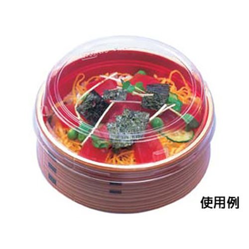 弁当容器 WUかん合-丸132 身丈 わっぱ エフピコ 円形の容器が正面から見える状態、木目調のデザインが特徴的。