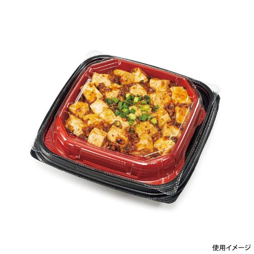 どんぶり容器 バイオ のぞみ 角170-40B 黒 リスパック 黒の角型容器が真上から見える状態、滑らかな表面とシャープなエッジが特徴。