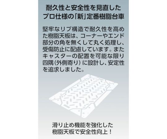 樹脂台車 グランカート サイレント 折りたたみ 800X535 ストッパー付 折りたたまれた状態でストッパーが確認できる台車