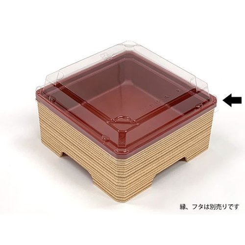 折箱 ワン折 小隅45A 赤 底 アクタ 赤い折箱の正面から見た様子、折り目がはっきりと見える。