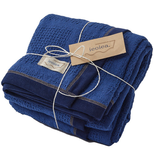 ieoiea.ｼﾞｬｶﾞｰﾄﾞ織ｺｯﾄﾝｹｯﾄ ｼﾝｸﾞﾙ ﾀﾞｰｸﾌﾞﾙｰ 1枚画像