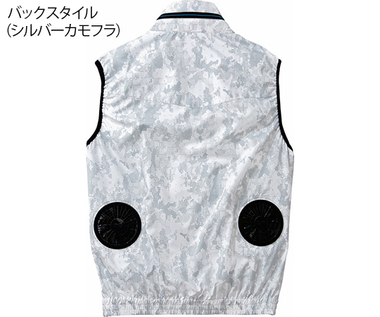 空調服ベスト　ブラックカモフラ　L 右側から見たデザインが際立つ、迷彩柄のベスト。