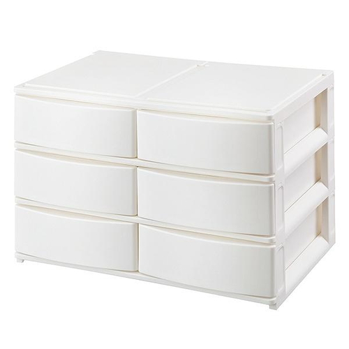 収納ケース 引き出し 幅39×奥行26.5×高さ26.5cm ワイド 浅ショート6段 ホワイト画像