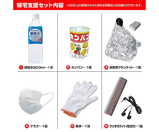 防災帰宅支援セット 全体が整然とパッケージされたセットが並ぶ様子