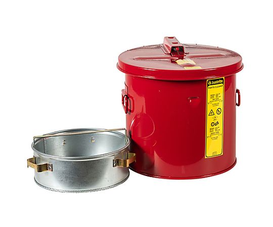 8.0L 部品洗浄缶 洗浄缶の側面が正面から見える状態、取っ手と蓋があり、清潔感のある仕上がり。