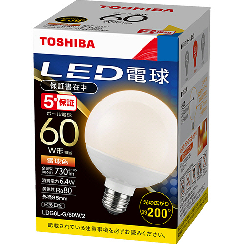LED電球 ﾎﾞｰﾙ電球形 E26口金 6.4W 電球色 1個画像
