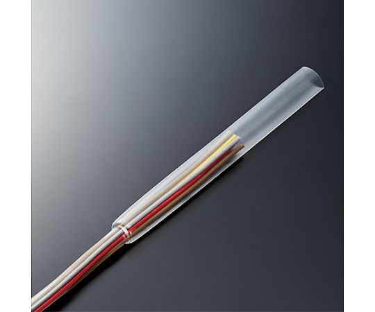 5.7mmx  1m 熱収縮チューブ(透明/10本) 透明な熱収縮チューブが整然と並び、パッケージの表面が明るい光を反射している。