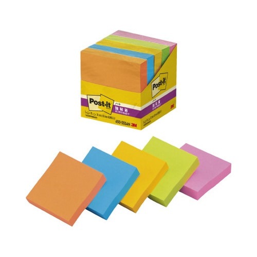 ポストイット　強粘着５０×５０　ネオン混色　５冊画像