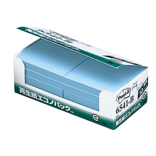 ﾎﾟｽﾄ･ｲｯﾄ ｴｺﾉﾊﾟｯｸ ﾉｰﾄ 再生紙 75×75mm ﾌﾞﾙｰ 1ﾊﾟｯｸ(10冊)画像