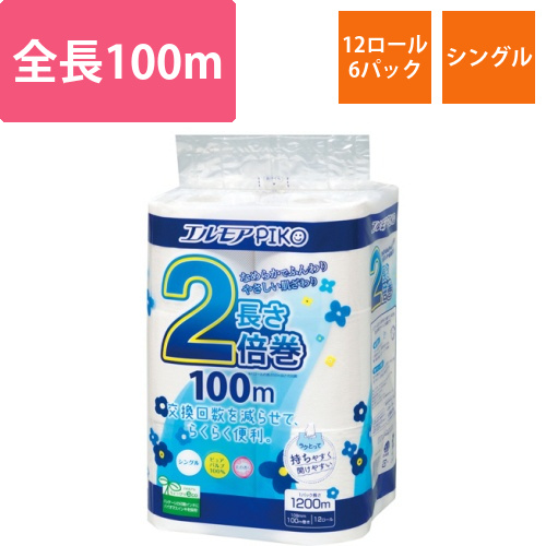 エルモア　ピコ　2倍巻トイレットロール　花の香り　シングル　100m　1セット(72ロール:12ロール×6パック)画像