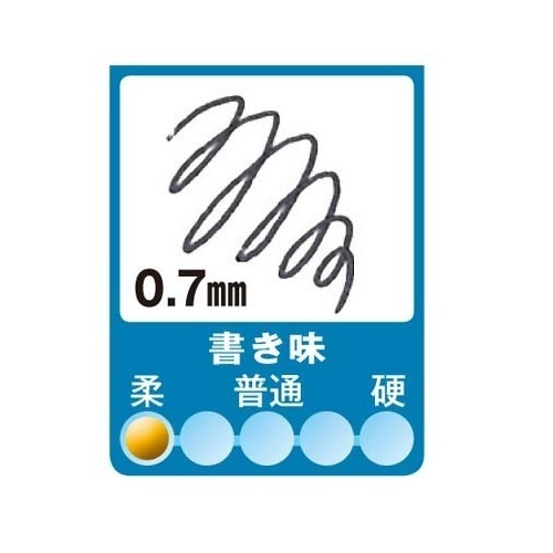 ジェットストリーム3色　0.7mm　透明軸 透明な軸を持ち、クリアなデザインが特徴のボールペンが横向きに置かれている様子