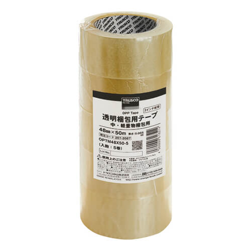 トラスコ中山 透明梱包用テープ 中・軽量物梱包用（５巻入） 48mm×50m OPTM48X505画像
