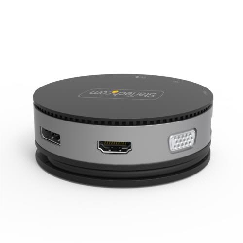 USB　Type-C　マルチハブ　ブラック&グレー　1台 左右に接続ポートが配置された本体の斜め上からの様子