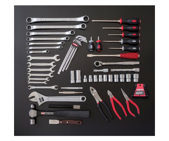整備用工具セット ツールセット 差込角12.7mm 56点セット シルバー 工具が整然と配置されたセット全体の様子